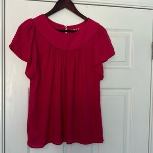 LOFT Fuchsia Pink Swiss Dot Short Sleeve Top Size Medium